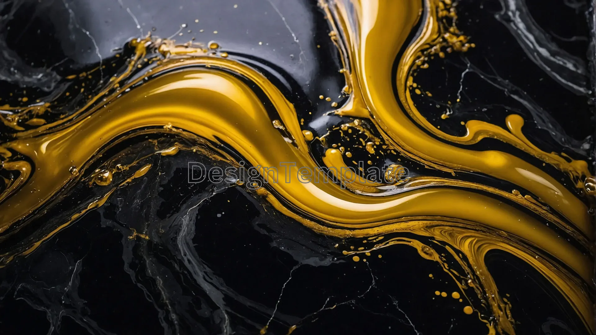 Golden Liquid Splash on Black Marble Wallpaper image